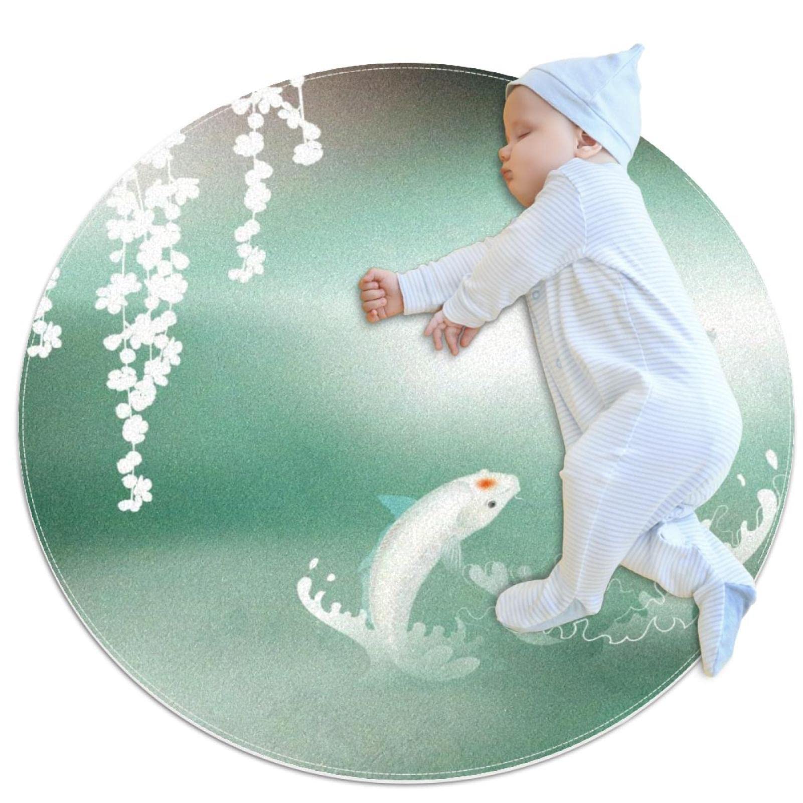 Tapis carpes koï antidérapant et rond de 1m pour sublimer le sol de la chambre enfant
