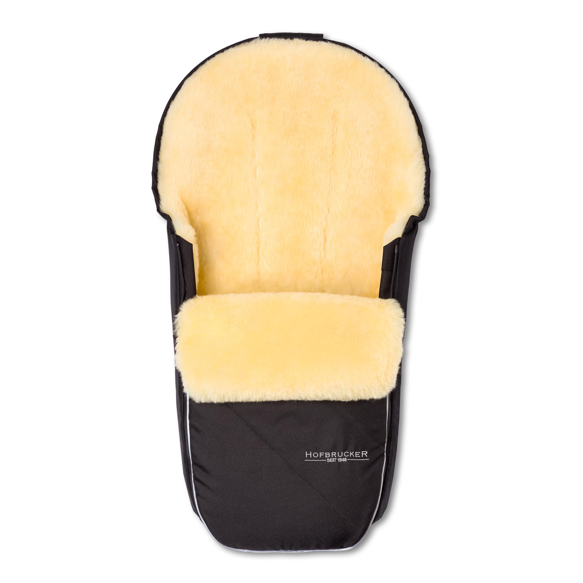 Hofbrucker® Premium Kinderwagen Fußsack Toni für Herbst/Winter/Frühjar aus Lammfell für Kinderwagenwanne & Maxi Cosi 0-10 Monate mit abnehmbaren Deckel Made in Germany (schwarz) | Fußsack für Herbst/Winter/Frühjahr für Kinderwagenwanne & Maxi Cosi ab Gebu