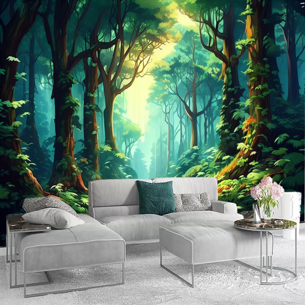 QIWUCA Fantasy Forest Wall Decoration Wallpapers Mural, primitive Forest Wallpaper Wall Murals for Bedroom, thick Trees Removable Wallpaper Wall Sticker for Living Room-77