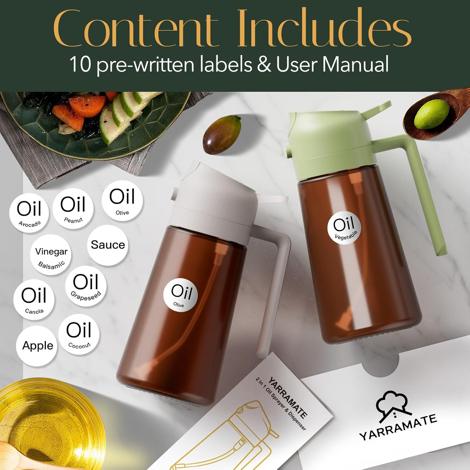 YARRAMATE 16oz/470ml Glass Olive Oil Sprayer (LotusRootPink) & Beeswax Bread Bags