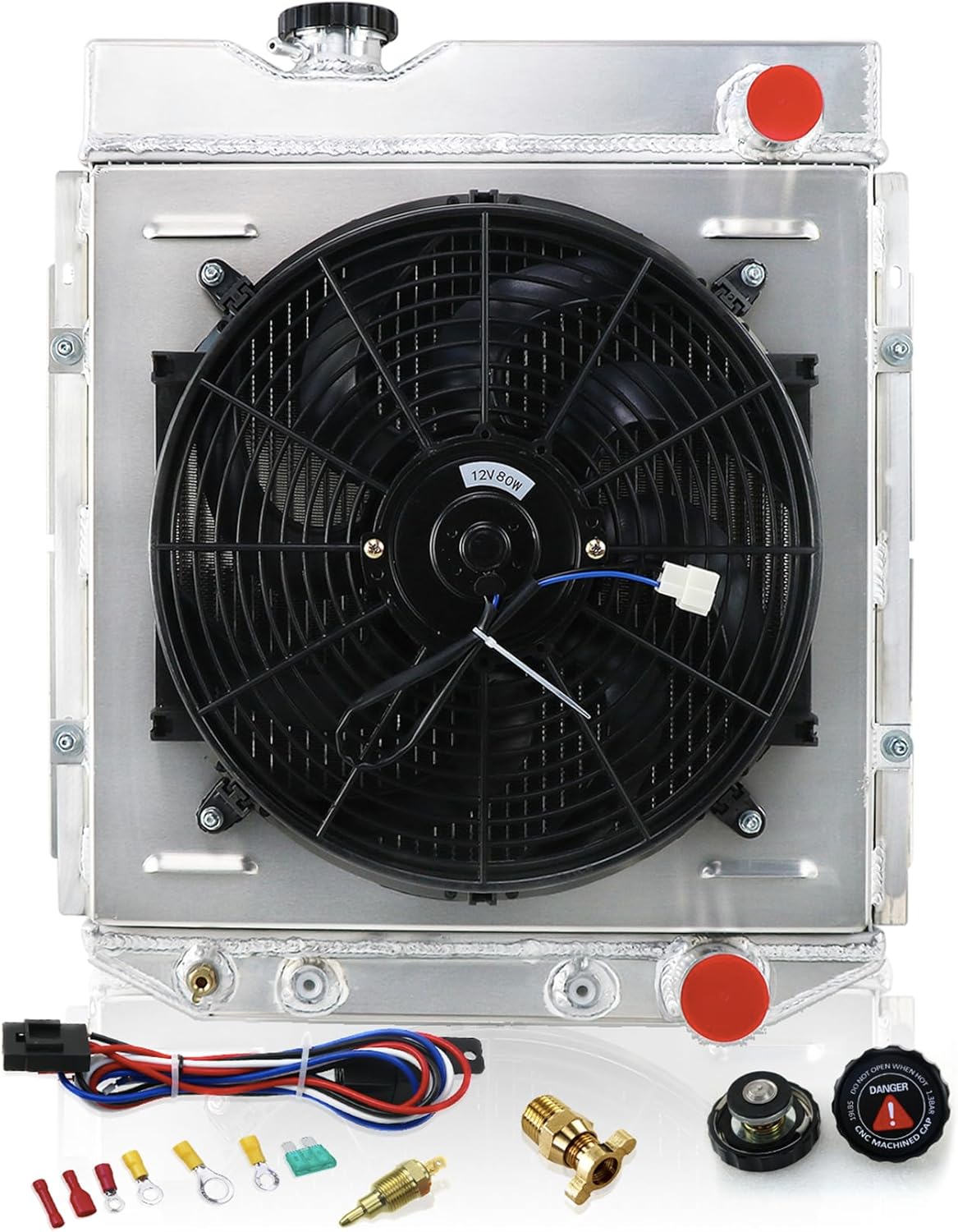 1966 Mustang Radiator, 3 Row Full Aluminum Radiator & Fan Shroud & Thermostat Relay Kit Compatible with Ford 65-66 Mustang/60-65 Falcon Comet l6 V8, 1965 Ford Mustang Radiator