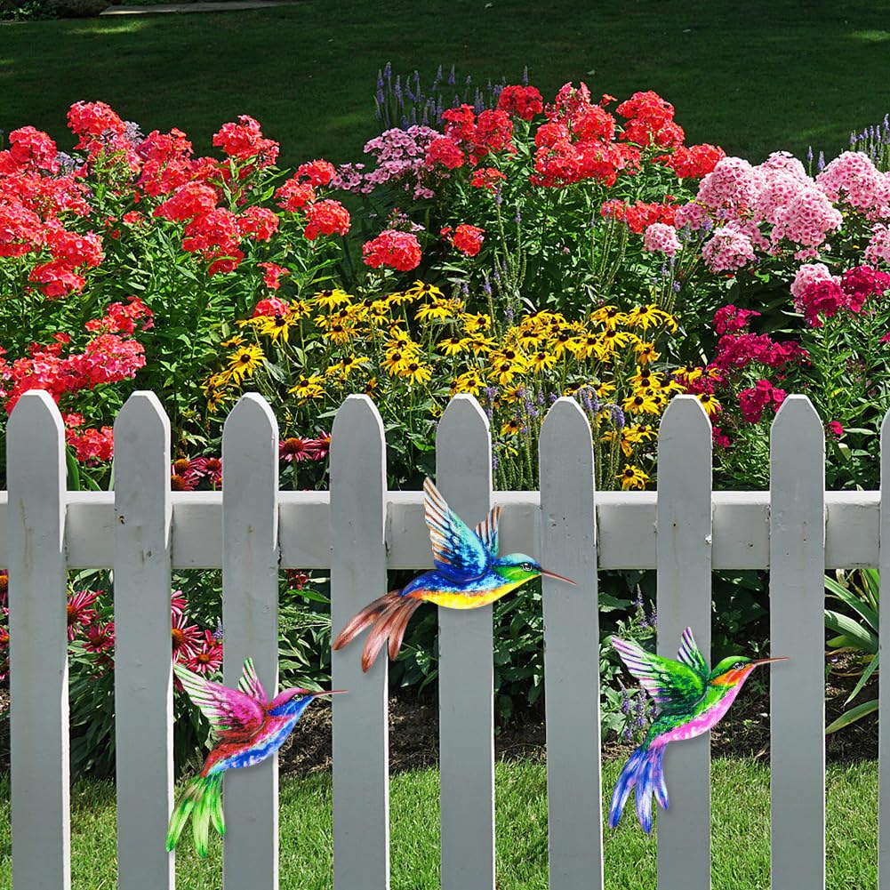 SUNNEKO 3 colibrì in metallo, decorazione da parete, colibrì, decorazione da giardino, soggiorno, giardino, decorazione da parete, scultura, statue