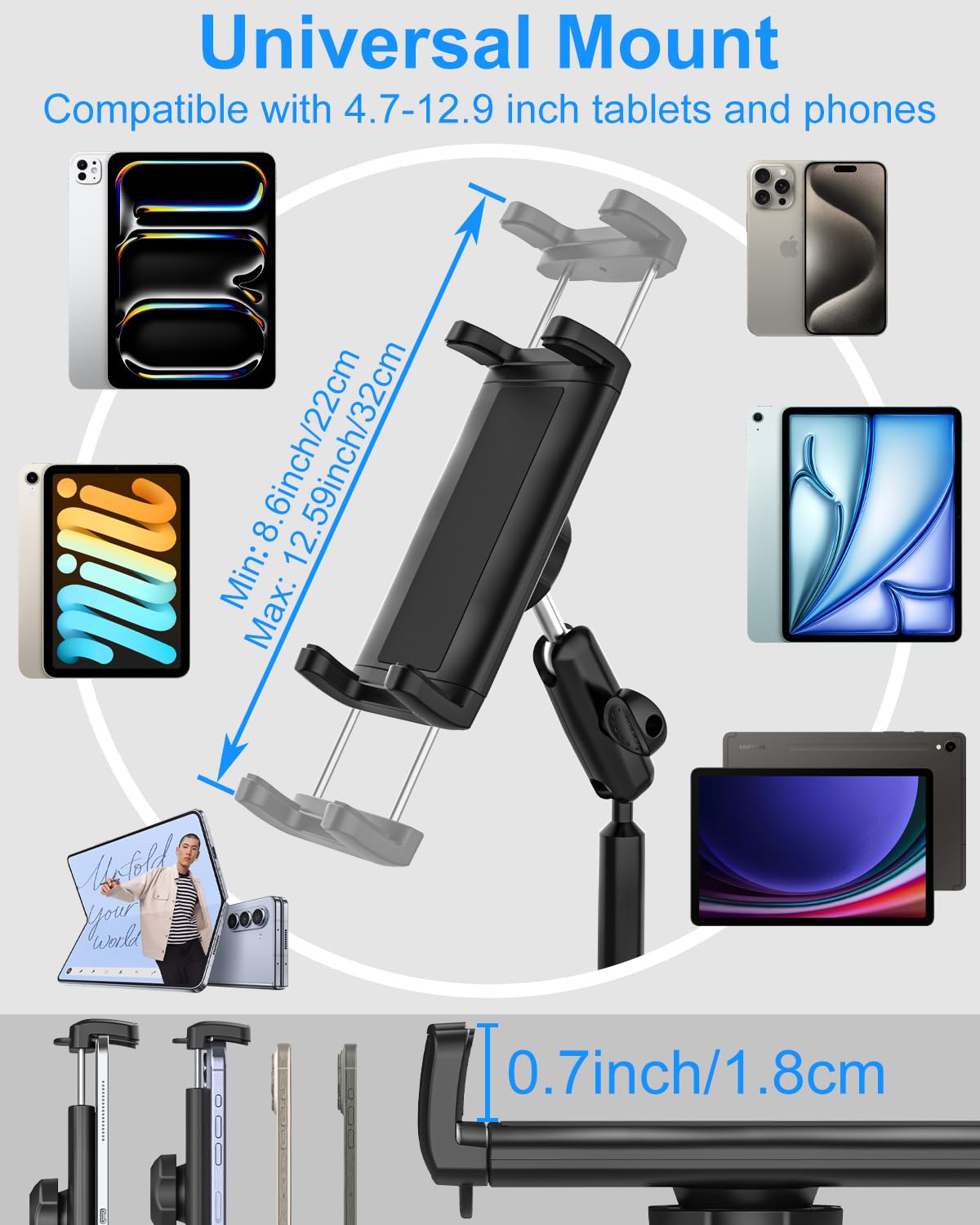 Tablet Halterung Auto GeträNkehalter, [Superstarker Metallarm] LKW Becherhalter Tablet Halterung, KFZ Becherhalter Halterung fur iPad Pro 12.9, 11, Air, Mini, Galaxy Tabs, 4-12.9 Tables