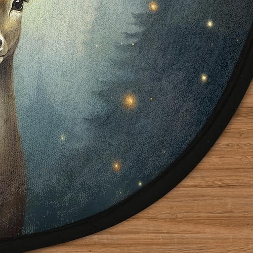 Miniatura 3 de Alfombra redonda de árbol de Navidad con diseño de reno de 3 pies, lavable a máquina, para comedor, mesa, dormitorio, sala de juegos, alfombra para