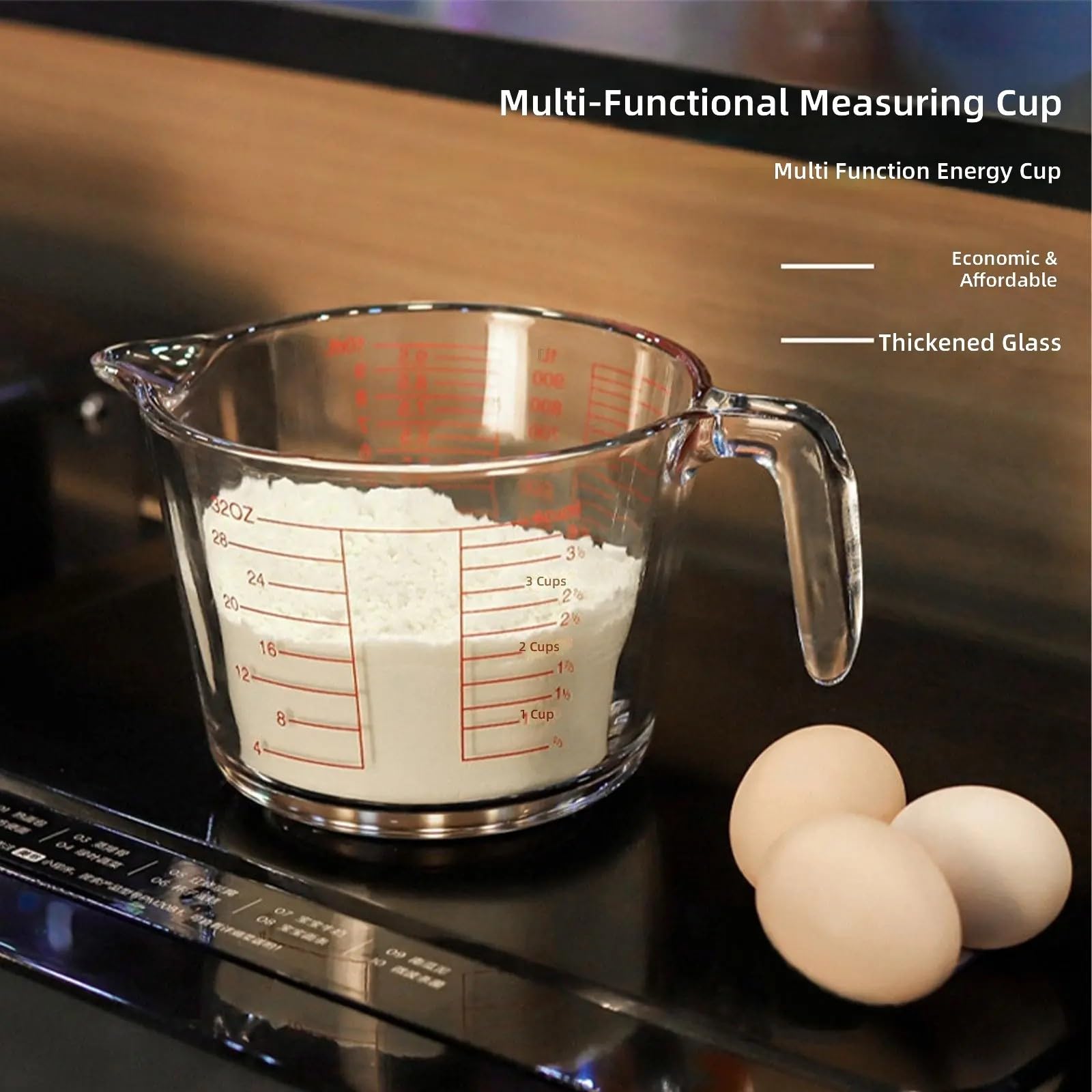 3 Glas Messbecher, perfekt Backen von Milch und Mischen, hitzebeständiges Küchen Kochgerät, Glas Messbecher Set