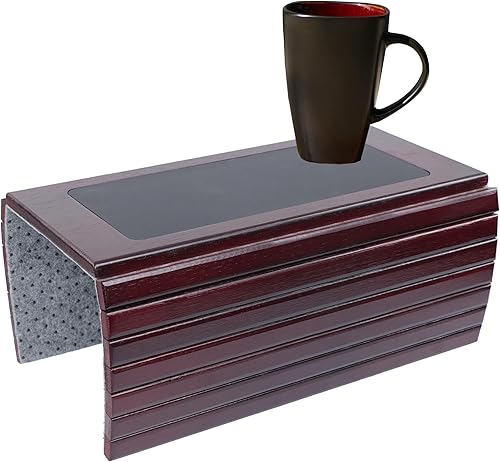 Miniatura 7 de 7Penn Reposabrazos de bambú natural para sofá, antideslizante, soporte para bebidas, para reposabrazos de borde cuadrado, acabado caoba