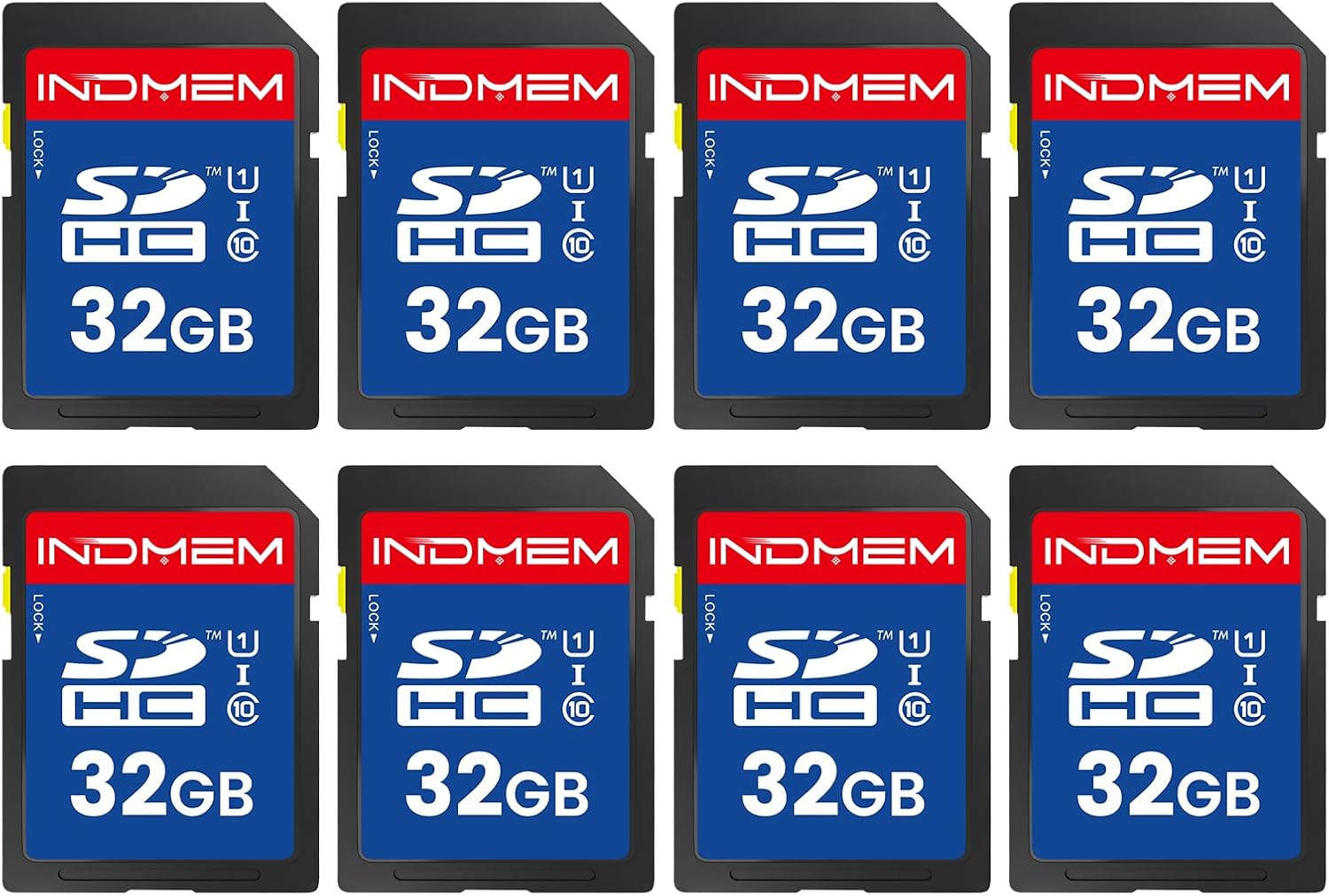 INDMEM SD Card 32GB, Pack of 8 Class 10 32GB SDHC Flash Memory Card MLC Standard Secure Digital Cards Camera Card