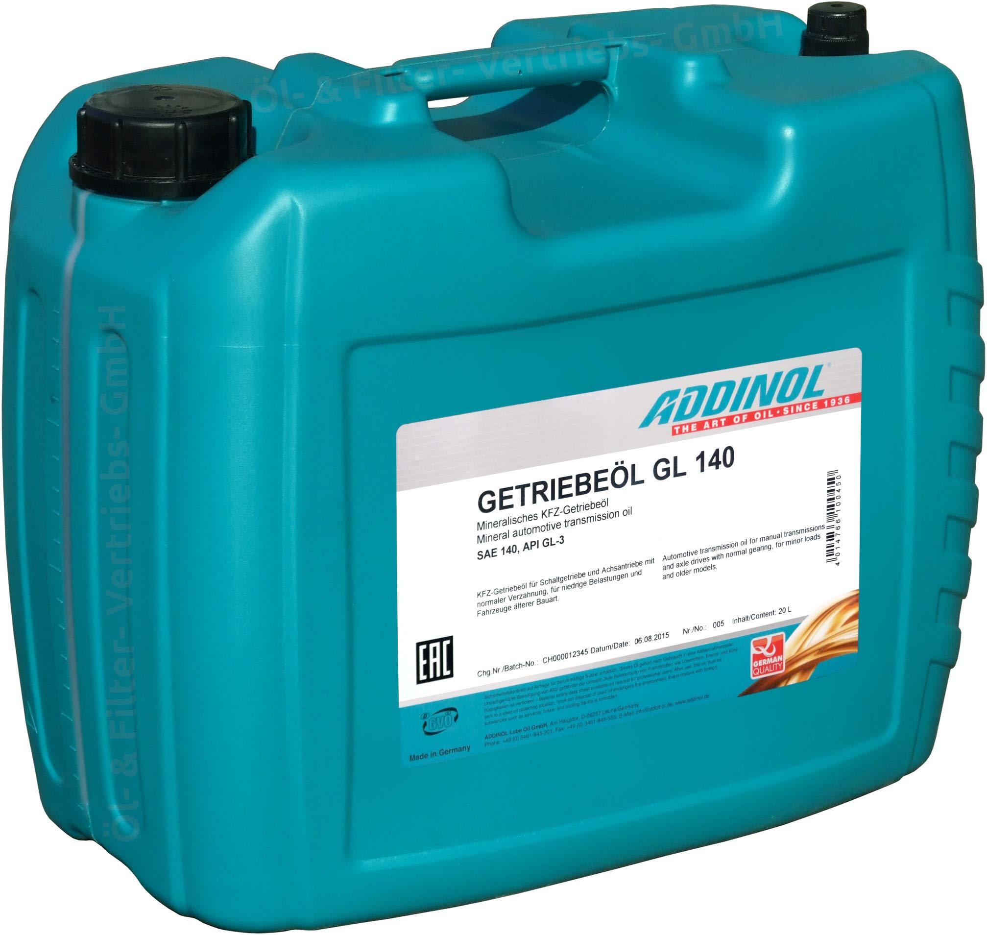 ADDINOL GL140, Getriebeöl, (SAE-Klasse 140) teilsynthetisch, 20 L Kanister