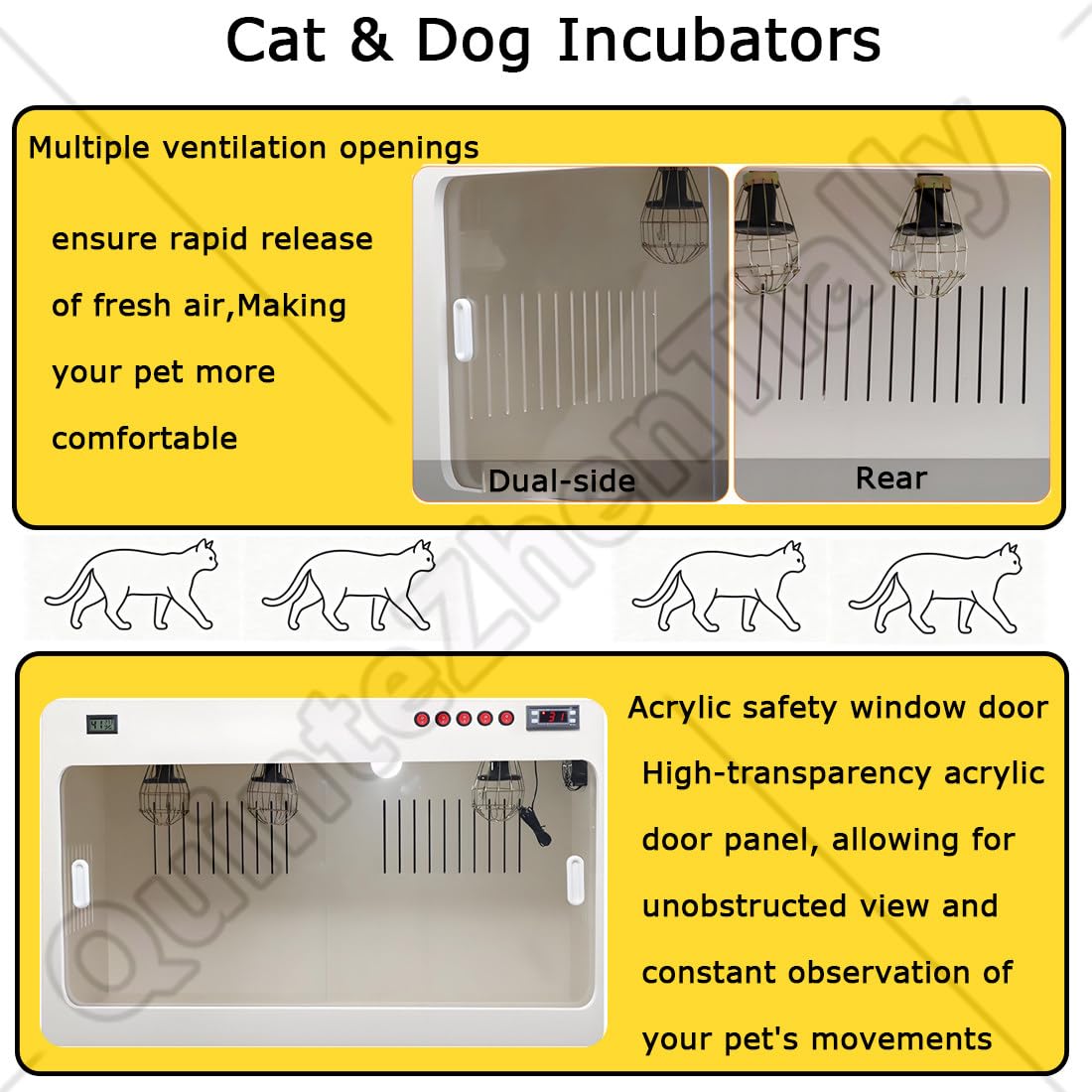 Incubatrice Cuccioli,Incubatrice Domestica Cani,Scatola Lallevamento Animali Domestici Appena Nati,Visualizzazione Tempo Reale Temperatura umidità,per Gattini,Gatti Black-23x20x20in