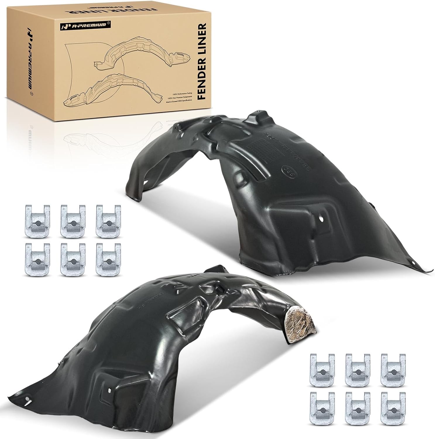A-Premium Front Inner Fender Liner Splash Shield Set with Clips