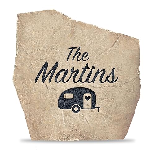 Campsite Name Stone Sign - Garden Stone - Landscape Stone - Sandstone Color - Engraved - Campsite Decoration- 15 W x 15 H