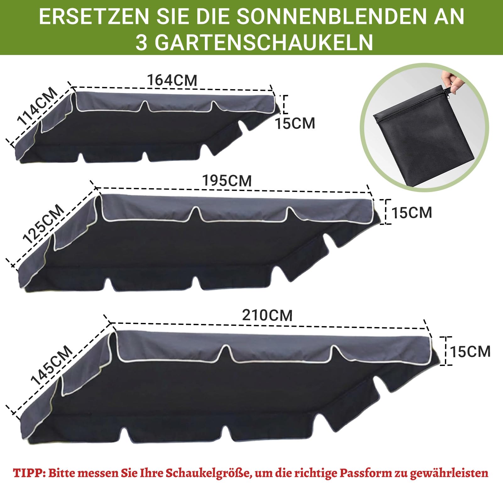 Balancelle de jardin pour adulte - Housse de toit : extérieur indéchirable - Protection UV 420D - Tissu Oxford 420D - Gris - Résistant aux intempéries - Toit de rechange moderne pour balancelle