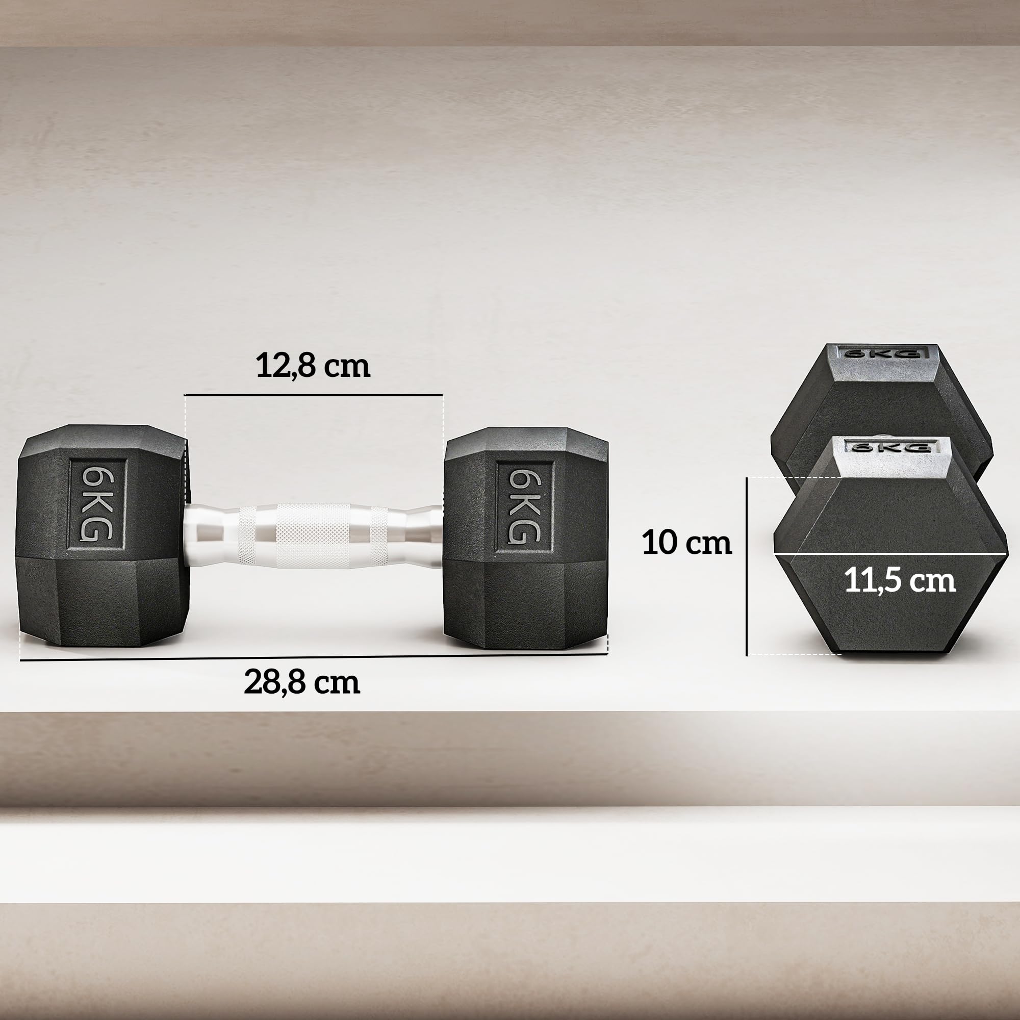 HOMCOM Juego de Mancuernas Hexagonales 2 x 6 kg Kit de Pesas con Barras de Conexión para Entrenamiento Fitness Gimnasio en Casa