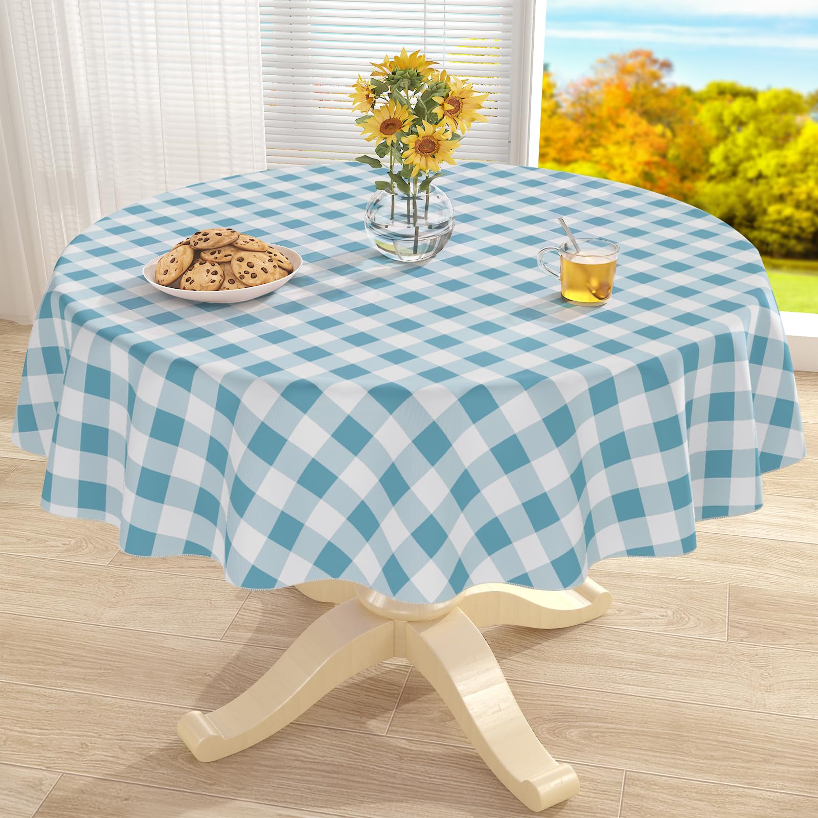 misaya Round Waterproof Vinyl Table Cloth, Flannel Backed Tablecloth