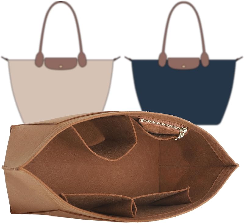 Organizador interno de feltro Doxo para bolsa Longchamp Le Pliage M, marrom-dourado