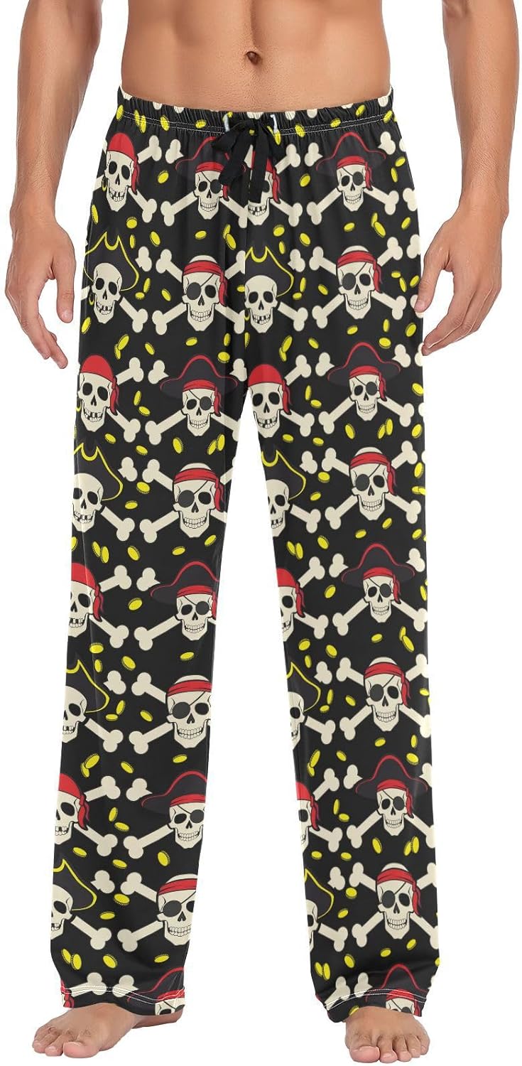 Mens Pajama Pants Pirates Skull Gold Coin Lounge Men's Pajama Bottoms Soft Sleep