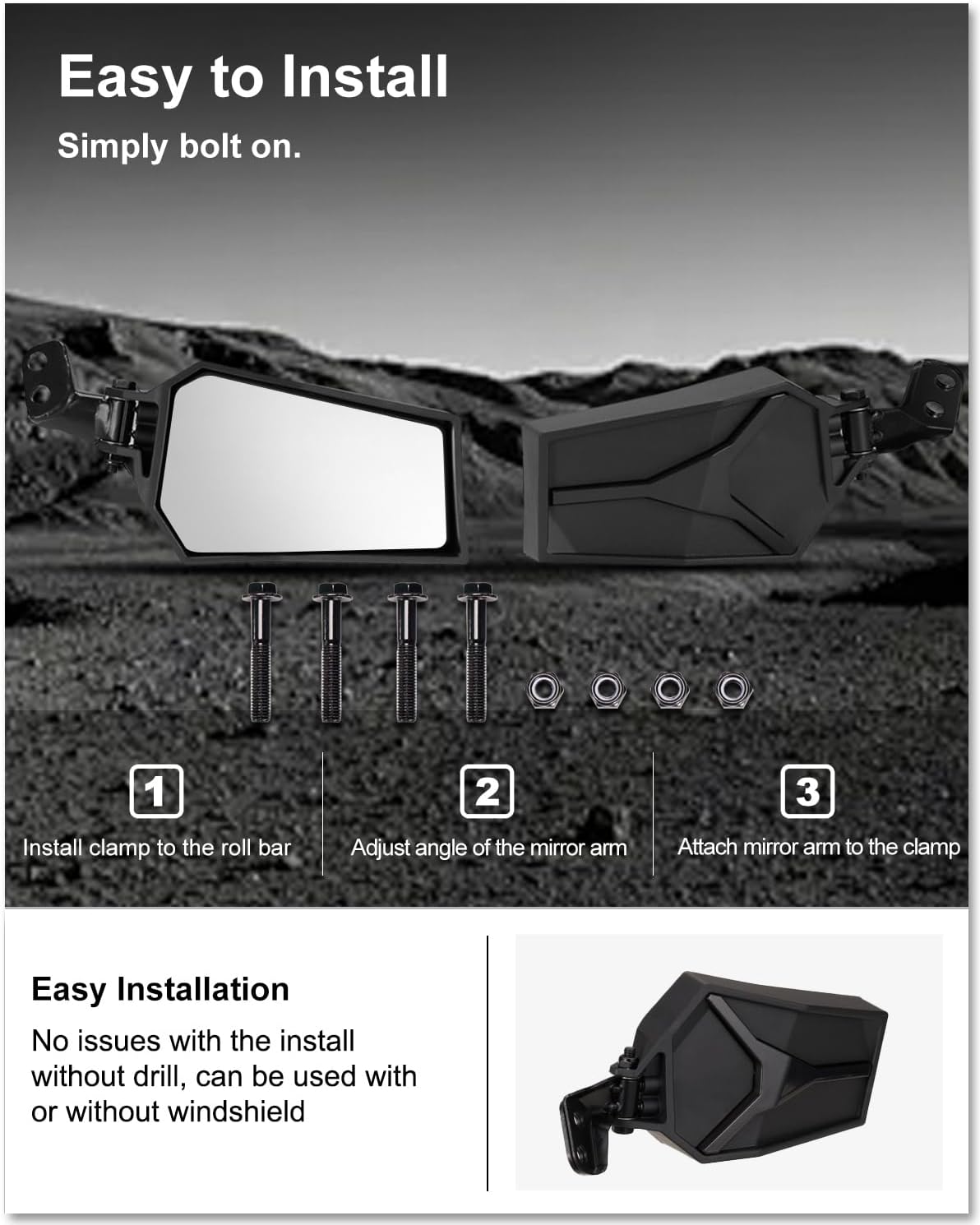 KIWI MASTER Side Mirrors for 2016-2026 Polaris General 1000/ General XP 1000 Accessories Adjustable Folding Rear View Mirror, Pair - Image 7