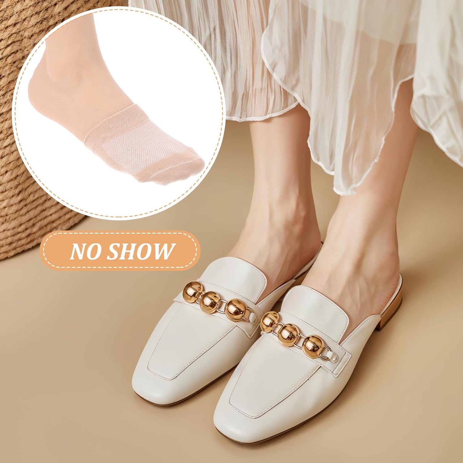 Women's Toe Socks for Mules, Half Socks for Women, Grip Socks No Show Liner Half Socks, Non Slip Hidden Toe Covers Socks Seamless Toe Socks Toe Toppers Liner, 6 Pairs - Image 7