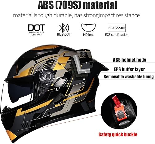 Miniatura 2 de Casco Modular Moto con Bluetooth Integrado, Doble Visera, Ventilación Múltiple, Forro Extraíble, ABS de Alta Densidad, DOT Homologado para Hombres y