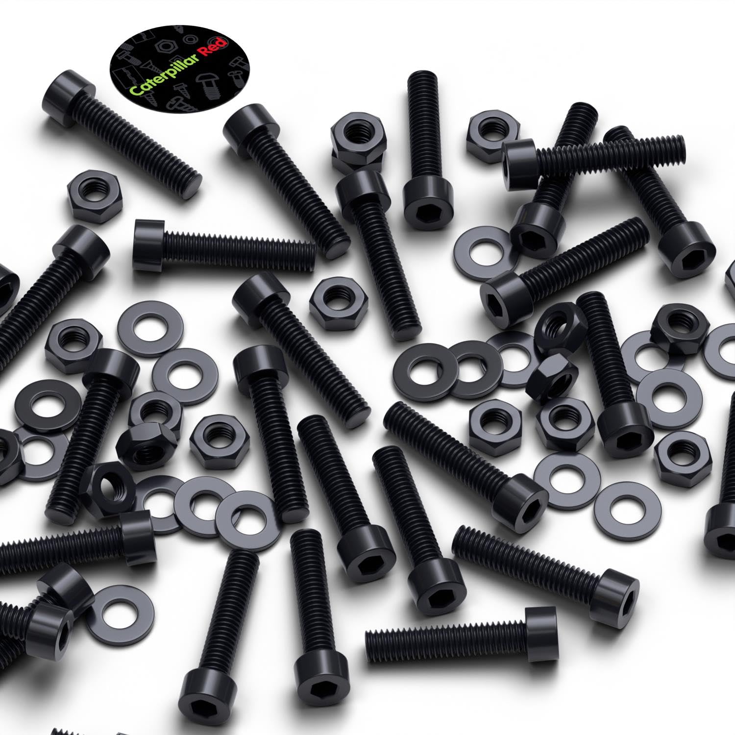 50x Black Nylon Socket Head Machine Screws M4x20mm, Plastic Nuts, Bolts & Washers (5/32 x 25/32 in)