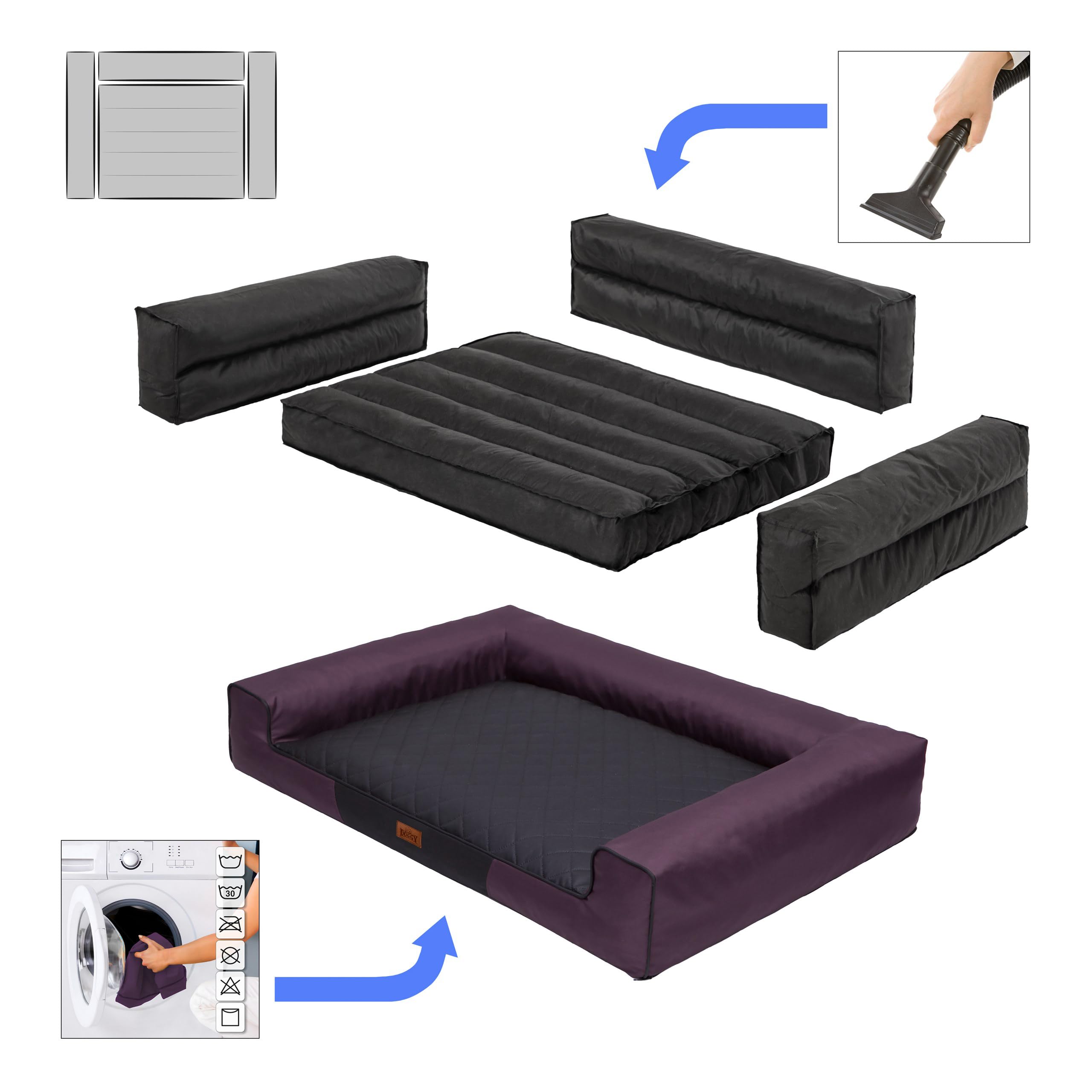 Lettino per animali domestici, cuscino per cani, letto per cani, letto per cani, letto per cani, divano per cani, materasso per cani con materasso nero, L - 80 x 55 cm