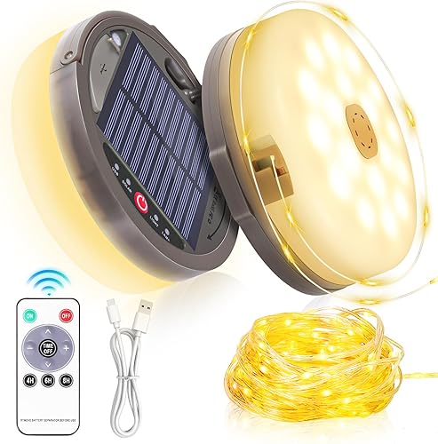 Vista 11 de Luz de Cuerda Portátil Impermeable Plegable para Exteriores, Luces de Cuerda Retráctiles 4 en 1 para Camping con 8 Modos de Iluminación (42 pies)