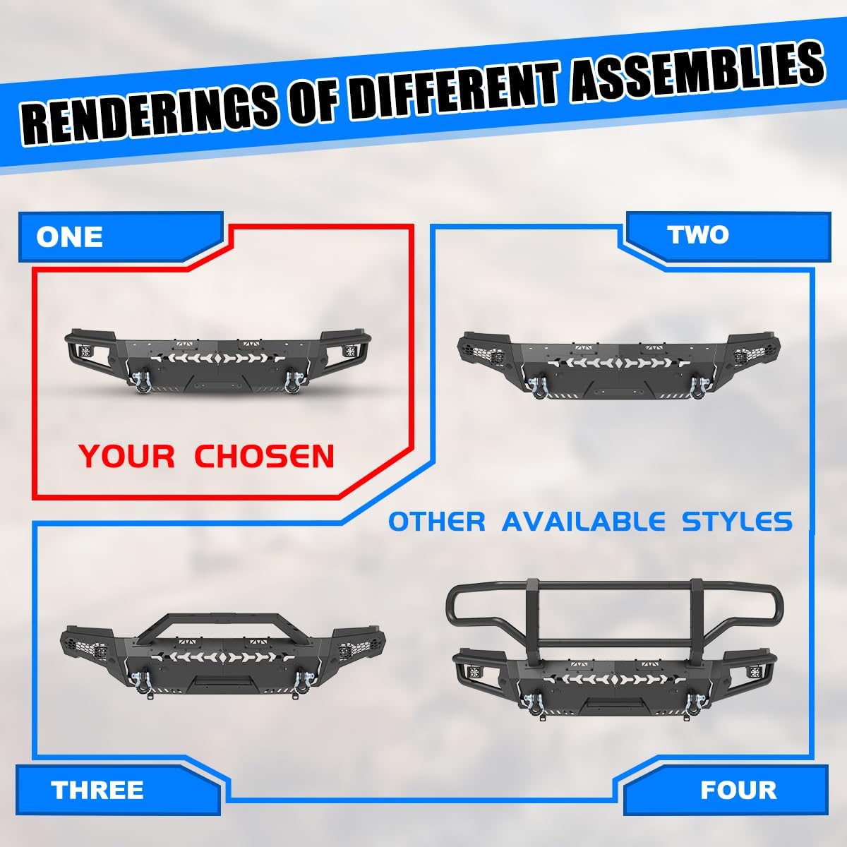 CPW Front Bumper Fit For 2014 2015 Chevy Silverado 1500, Heavy Duty Steel Mid-Width Front Bumper & Round Tube Side Wings w/D-Ring Shackles & 4'' Pod Lights/Parking Distance Sensors Mounting Hole