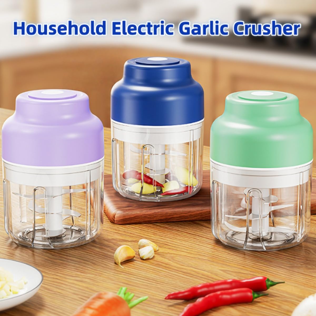 Trituradora de ajo eléctrica, portátil, inalámbrica, picadora de verduras recargable de 250 ml para frutos secos, jengibre, chile, cebolla, frutas y carne