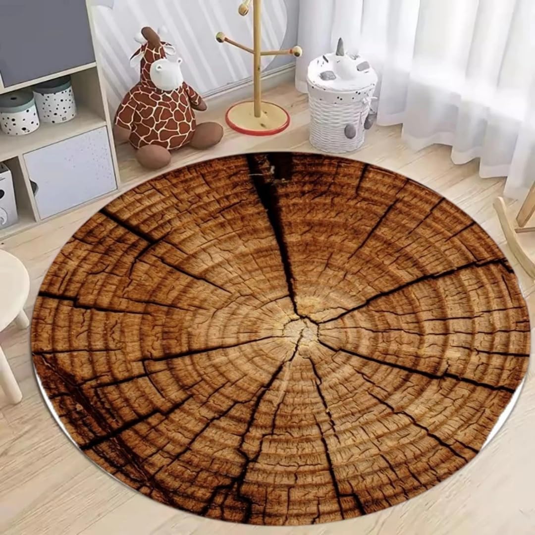Tapis rond imprimé tronc d'arbre doux lavable pour chambre enfant