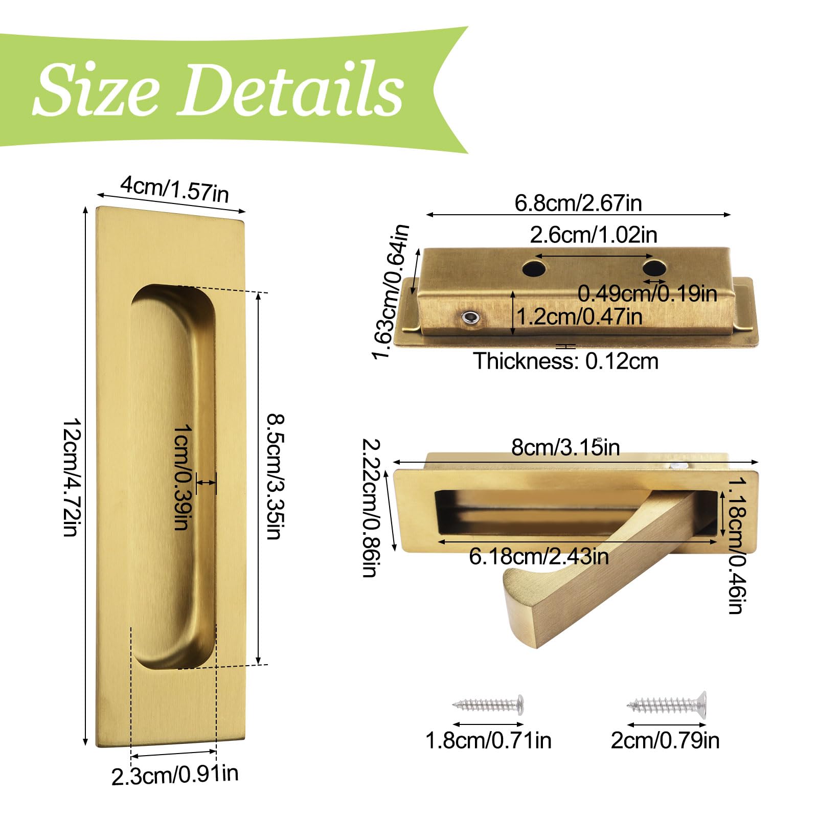 UFURMATE 1Pcs Flush Mount Door Pull and 2Pcs 6in Edge Pulls Stainless Steel Recessed Pocket Door Handle Set Sliding Door Pull Hardware for Closet (Brushed Gold) - Image 2