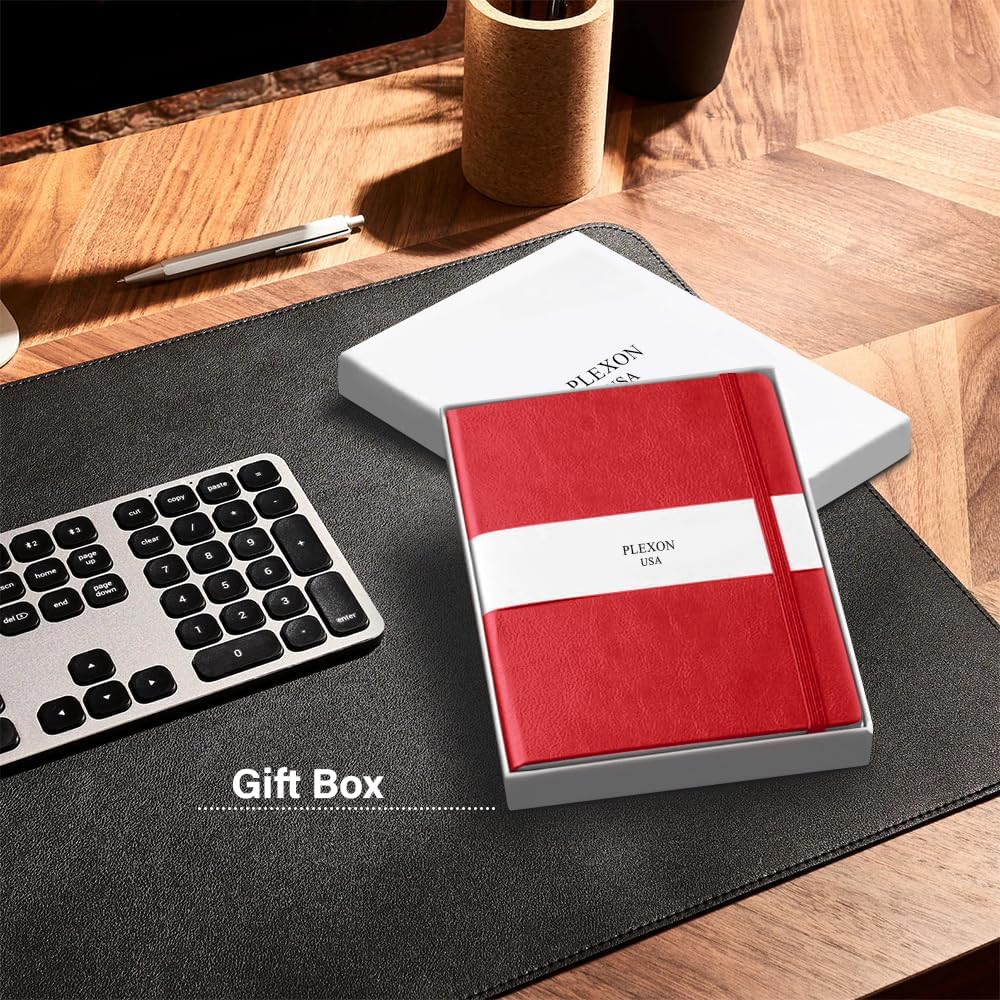 Plexon Lined Journal Notebook, Notebook Journal 160 Pages, Lined Notebook Medium 5.7 inches x 8 inches, 120 GSM Thick Paper, Red, Hardcover