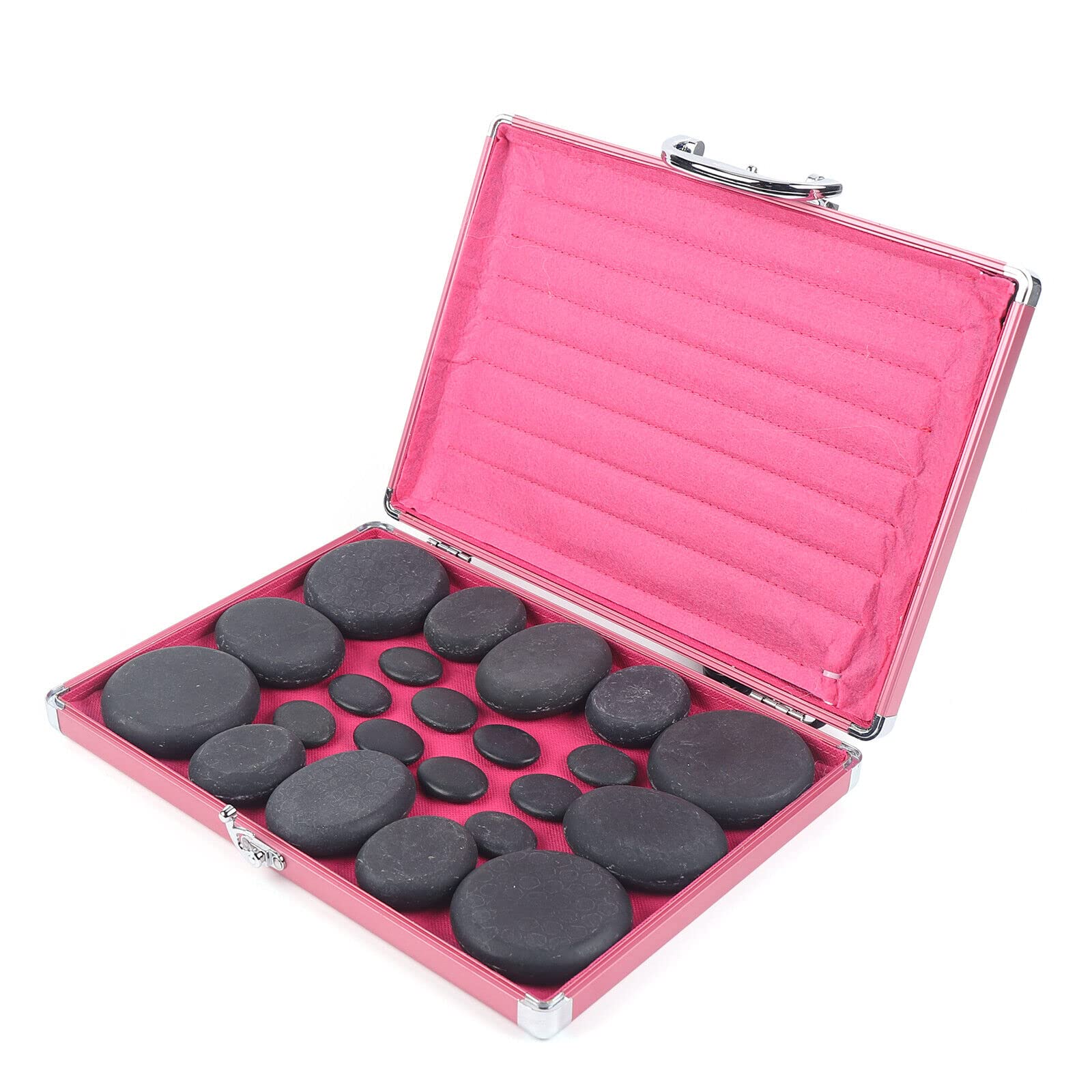 Juego de 20 rocas de masaje, piedras de masaje, piedras de basalto, para masaje de masaje, piedras de basalto, en caja de calefacción, aceite de hierbas, set de masaje