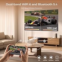 Vista 7 de Mini proyector con Wifi y Bluetooth, Android 14 integrado, proyector portátil para uso en exteriores y techo, Keystonet automático y giratorio