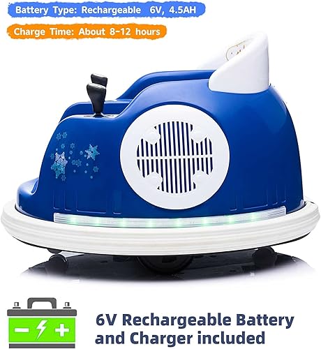 Miniatura 5 de Coche de parachoques para niños, vehículo eléctrico de 6 V con control remoto, música, luces intermitentes coloridas, funciona con pilas (azul