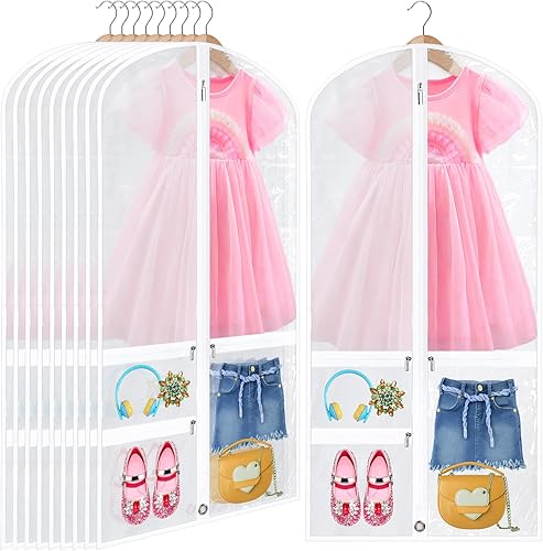 Paterr 10 piezas de 50 pulgadas transparente para disfraz de baile, bolsa de ropa de baile de plástico con bolsillo con cremallera, protectores de