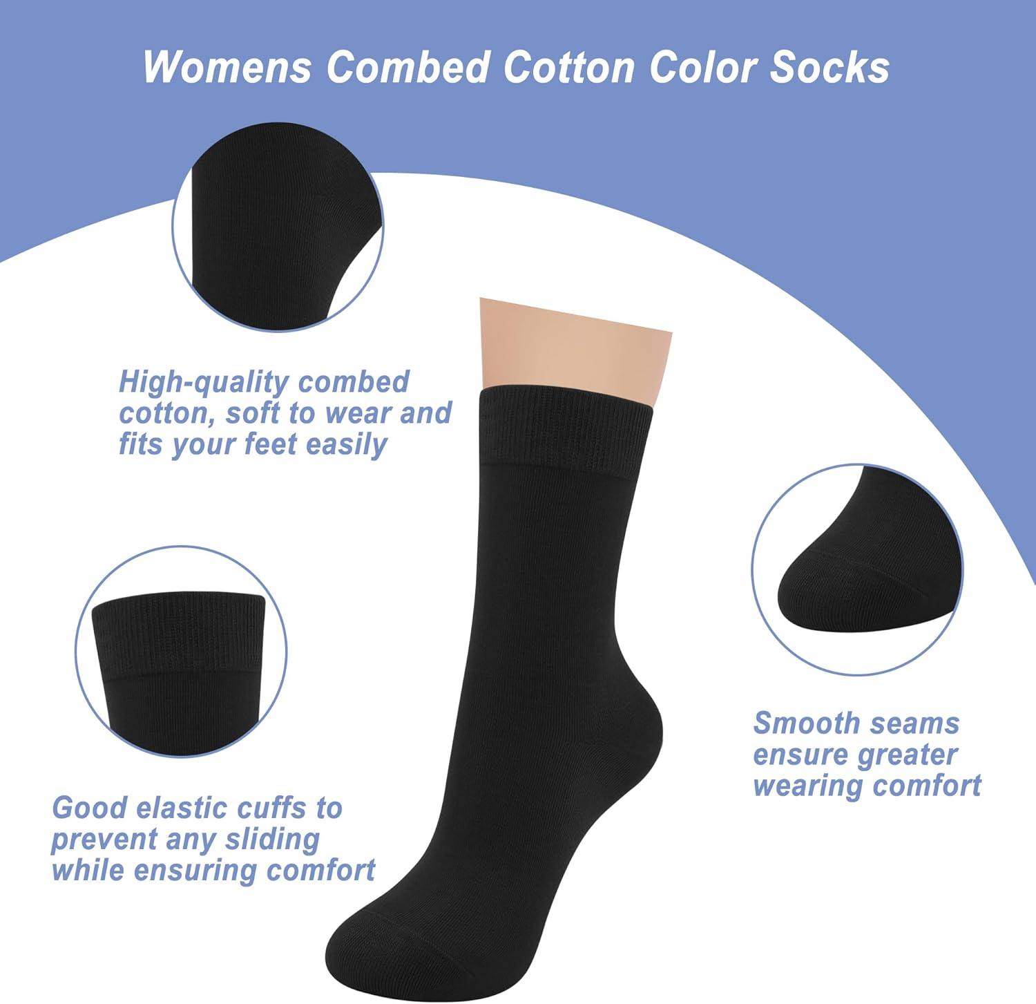 Womens Combed Cotton Color Thin socks Viscose- Breathable Soft Crew Casual Socks Comfort Gift 4 Pairs - Image 3
