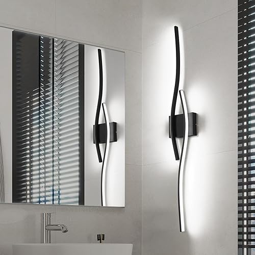 Juego de dos apliques de pared LED modernos con regulable, 6000 K y atenuación negra con lámpara de pared LED para dormitorio, sala de estar, baño,