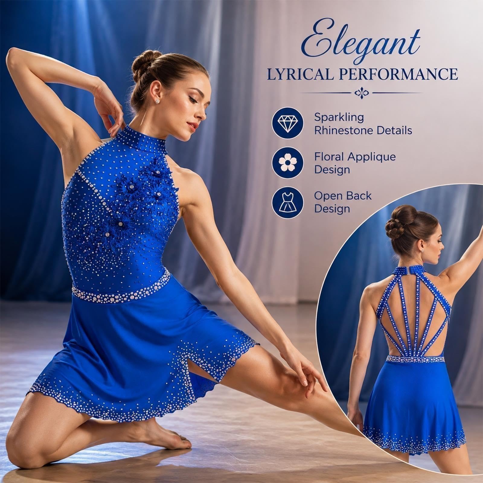 Nowoczesna sukienka lyrical dance dziewczęca damska cyrkonie