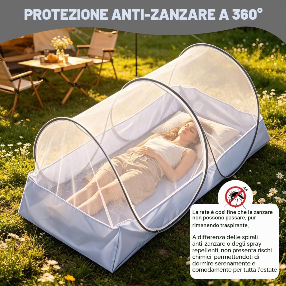 Zanzariera pop-up, 200 x 100 cm, pieghevole, per letto matrimoniale, zanzariera da viaggio, ultraleggera, con fondo per campeggio e casa