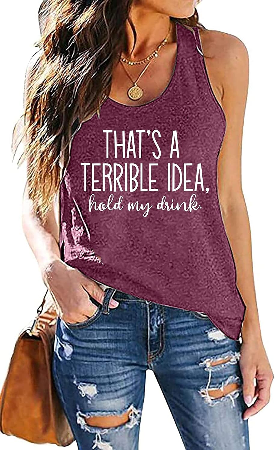 That's A Terrible Idea Tank Tops Women Funny Letter Print Tank Top Sleeveless Summer Beach Vaction Racerback Tee Shirt