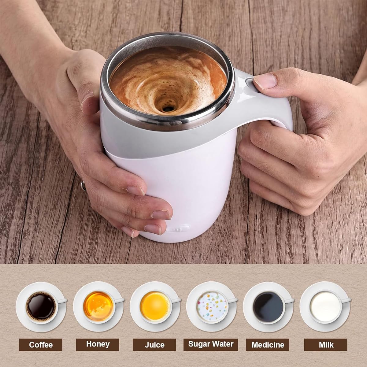 Self Stirring Mug, Magnetic Automatic Self-Stirring Coffee Mug for Milk/Cocoa at Office/Kitchen/Travel Best Gift (White-USB)