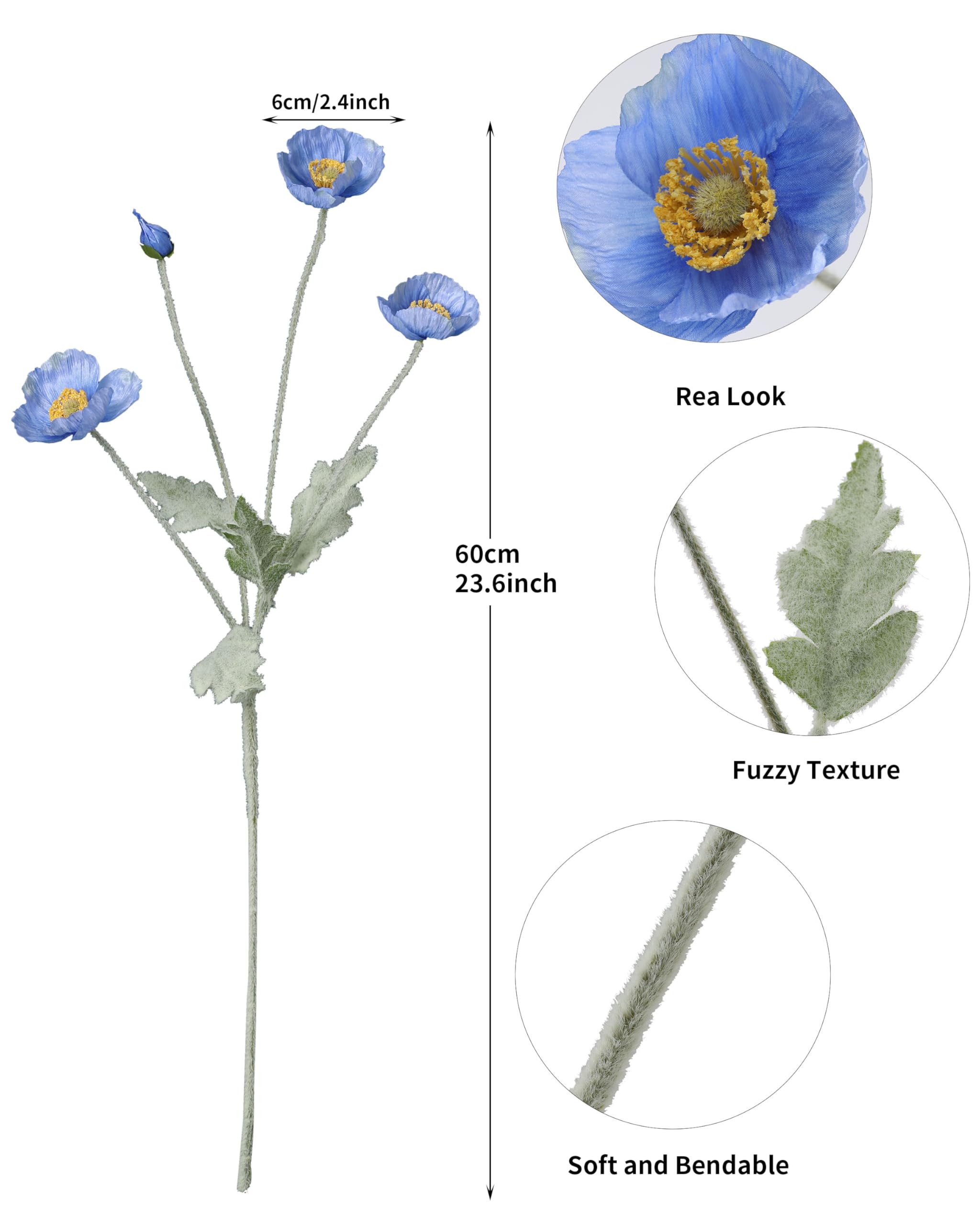 DuHouse 6 Pcs Artificial Poppies Flowers Silk Poppy Flowers for Home Table Centerpieces Decoration Office Wedding(Blue) - Image 2