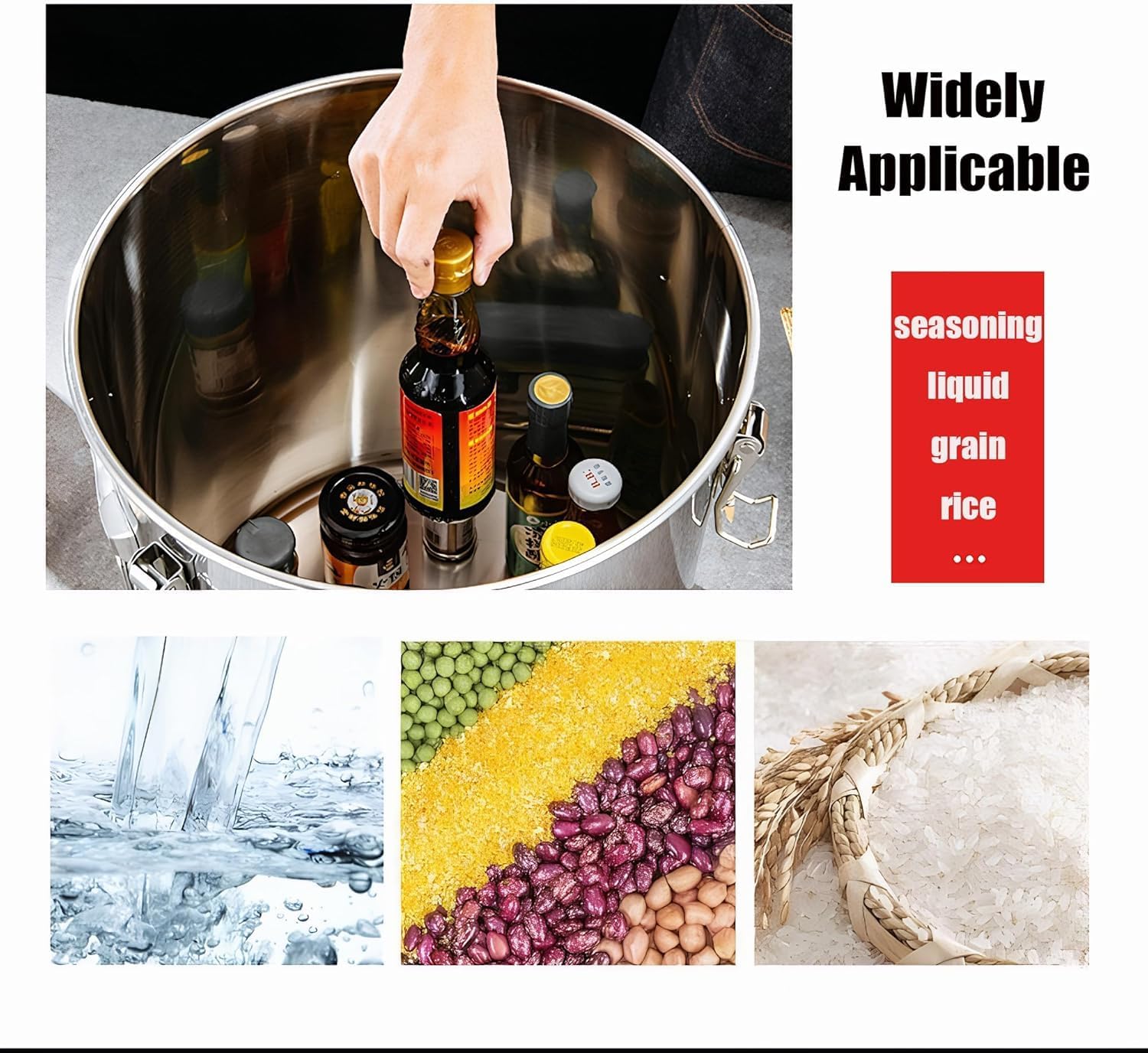 3.17Gal 304 Stainless Steel Airtight Canister,Metal Bucket Large Stainless Steel Canisters - Locking Clamp & Airtight Lids - Dog Food/Bird Seed/Coffee Storage Container