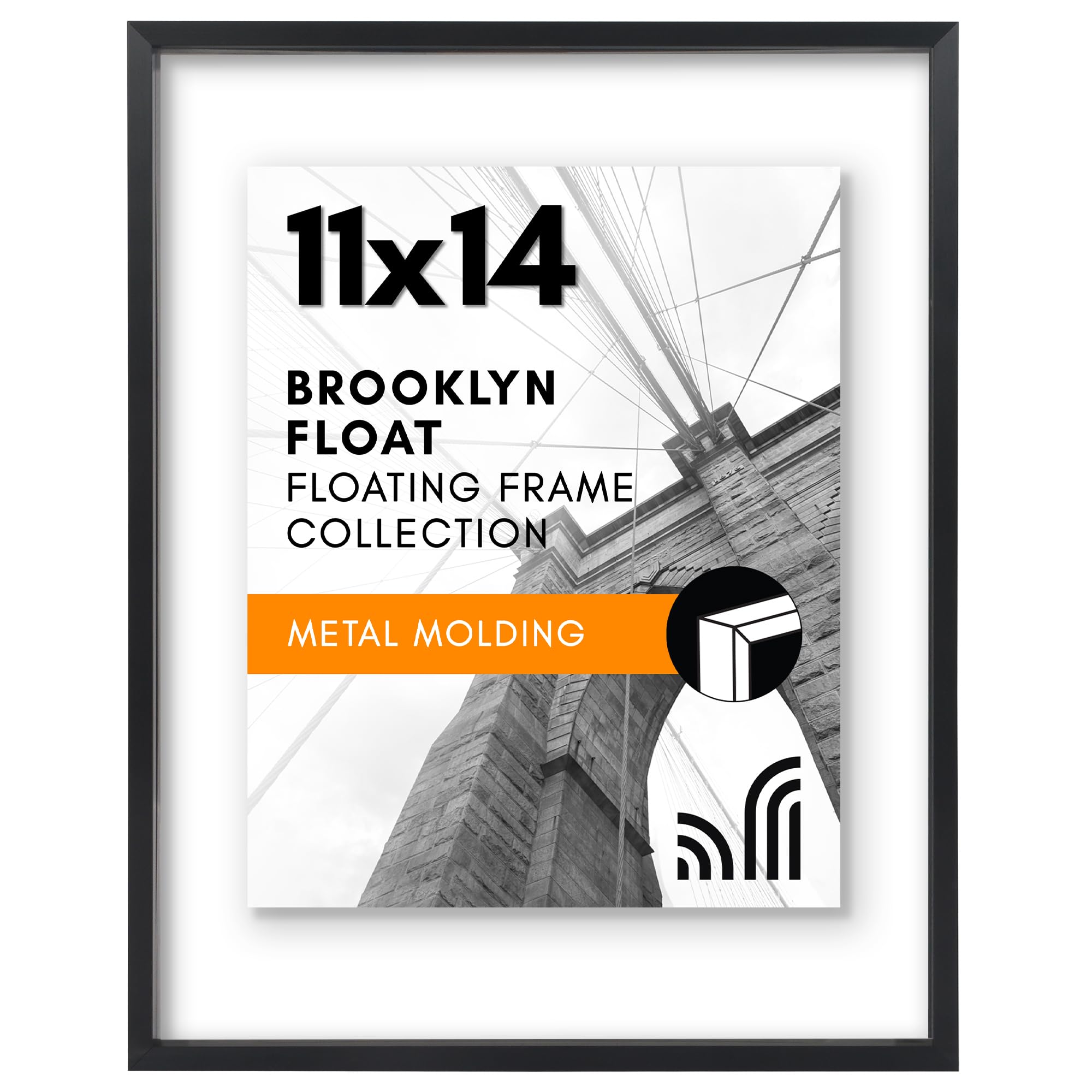 Americanflat Aluminum 11x14 Floating Picture Frame in Black - Use as 11x14 Picture Frame or 8x10 Floating Frame - Photo Frame with Slim Metal Molding and Polished Plexiglass with Hanging Hardware