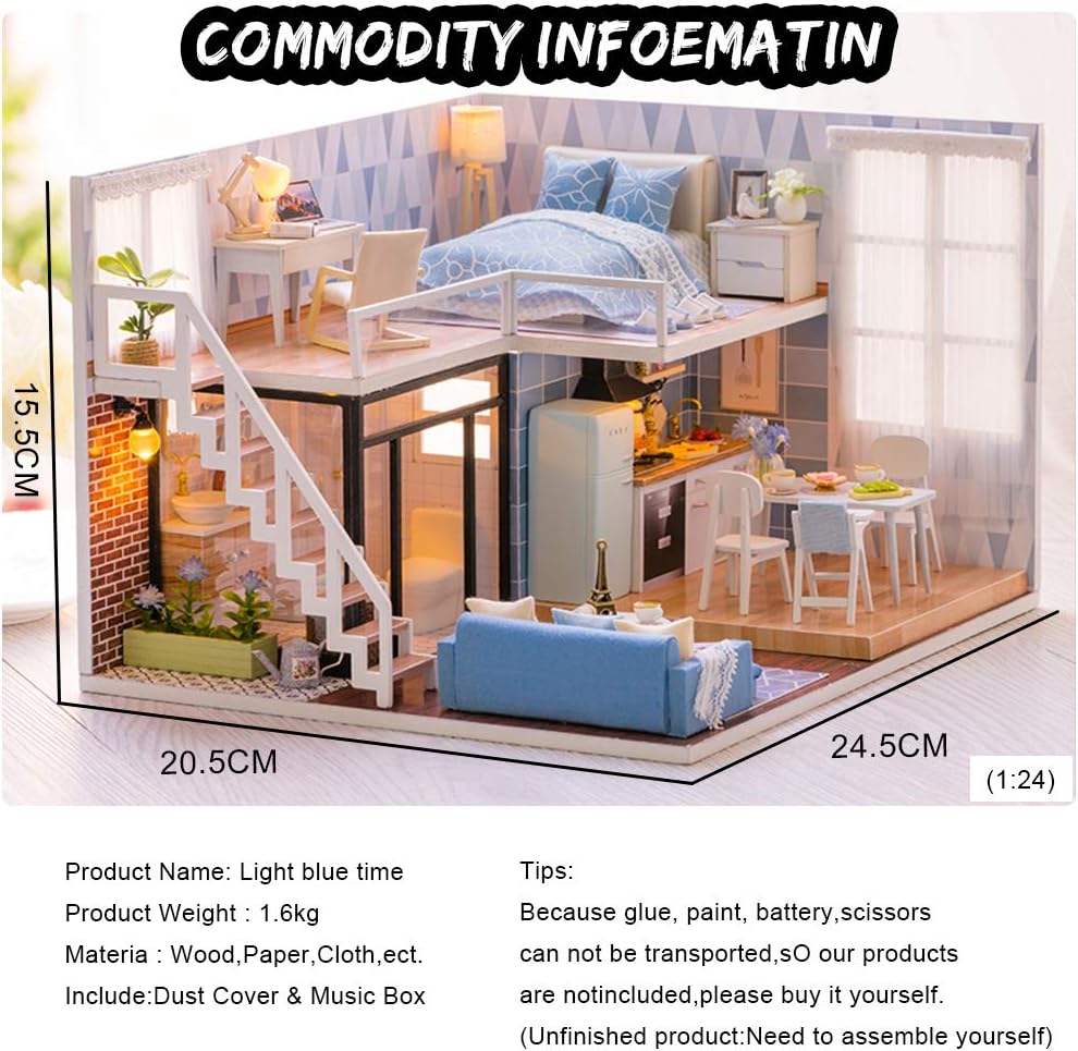 Fsolis DIY Dollhouse Miniature Kit with Furniture, 3D Wooden Miniature