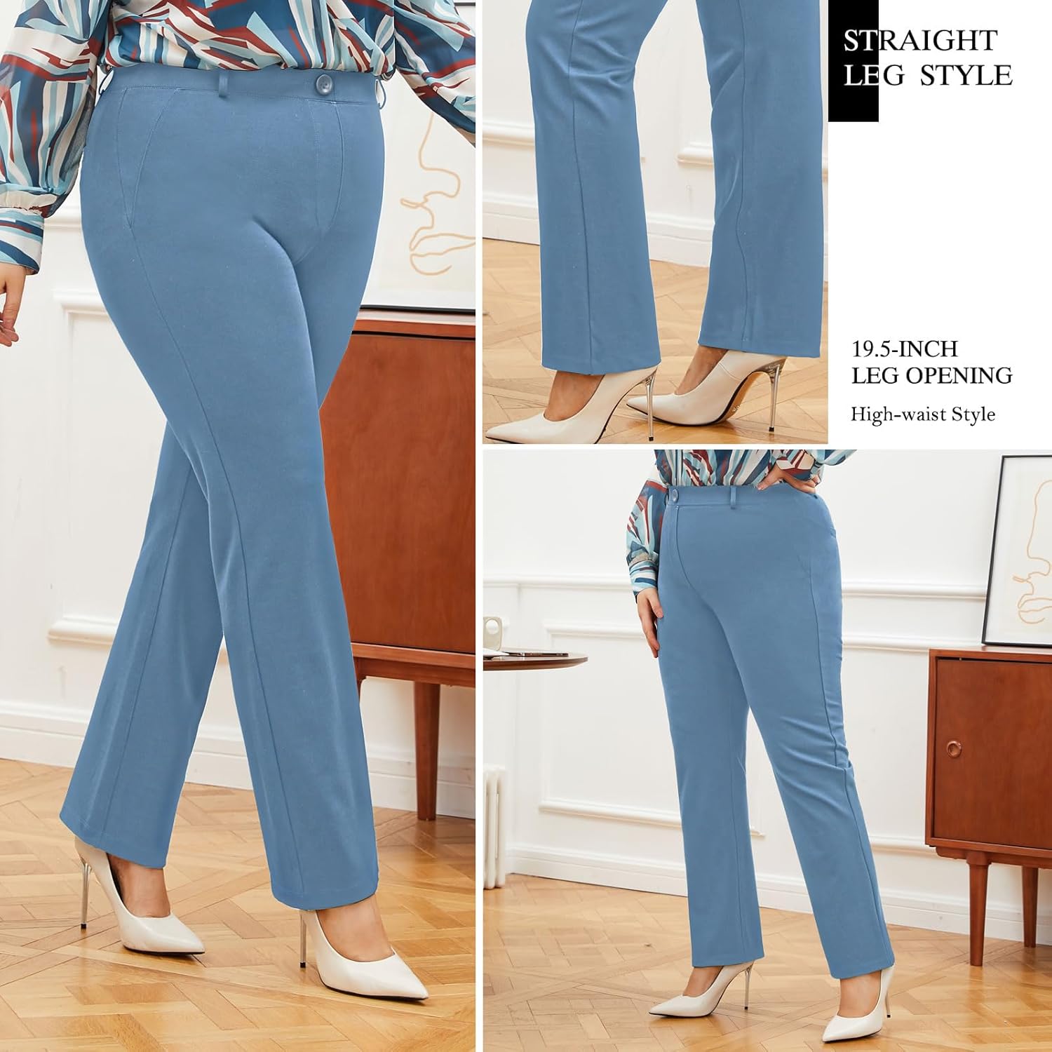 DGD Plus Size Women's Straight-Leg Dress Pants - Slacks for Business Casual,Work Clothes for Office