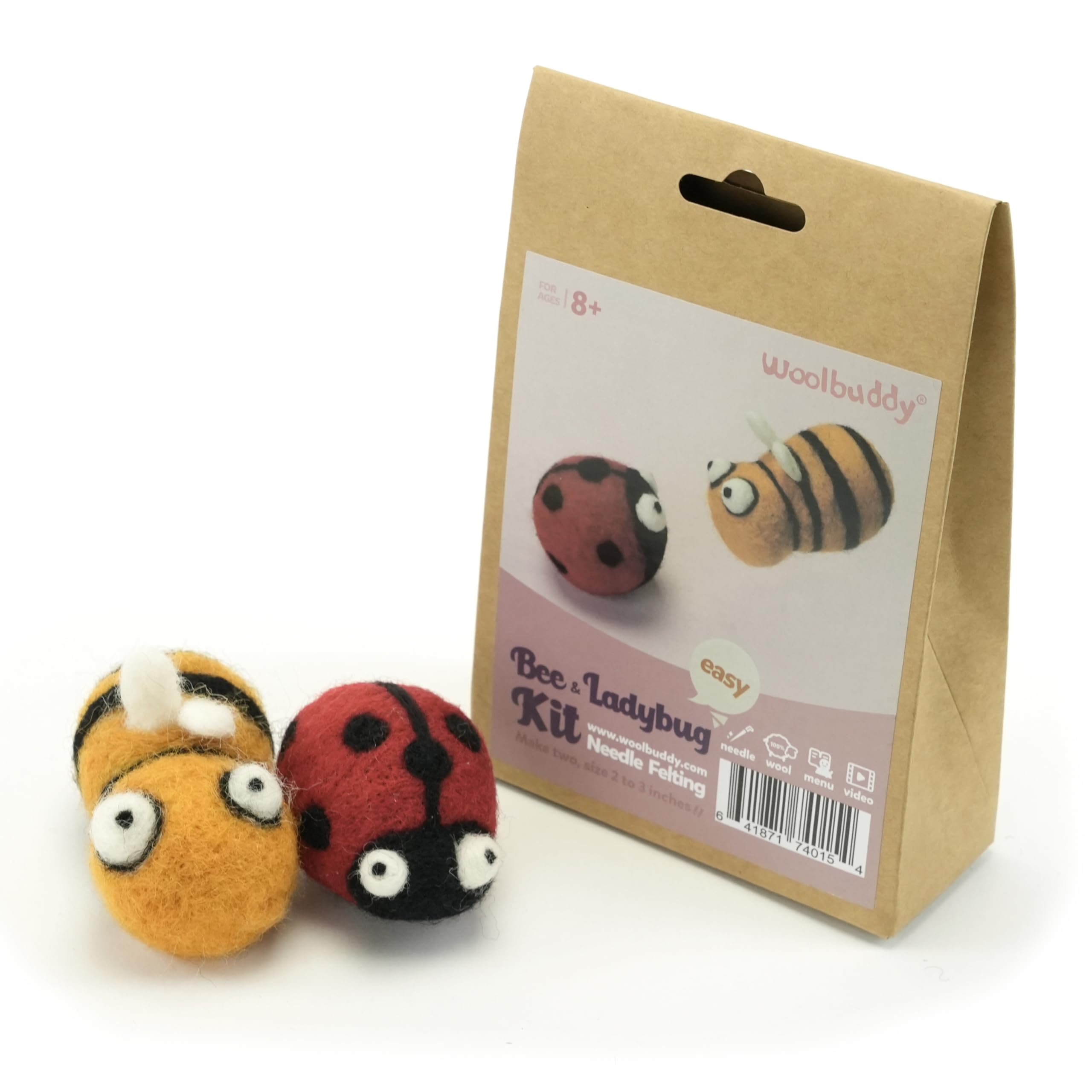 Woolbuddy Single Kit - Bee And Ladybug Needle Felting Kit For Beginners Adults, Bee And Ladybug Animal Craft Set, Includes Materials, Tools, And Instructions For Diy Hobbyists