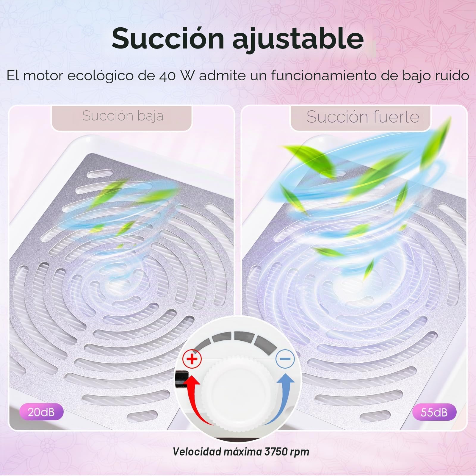 Rolokit Colector de polvo de uñas con lámpara y 50 filtros desechables y cepillo de polvo, aspiradora eléctrica de uñas, ventilador de polvo, máquina de succión para manicura, esmalte de uñas de gel