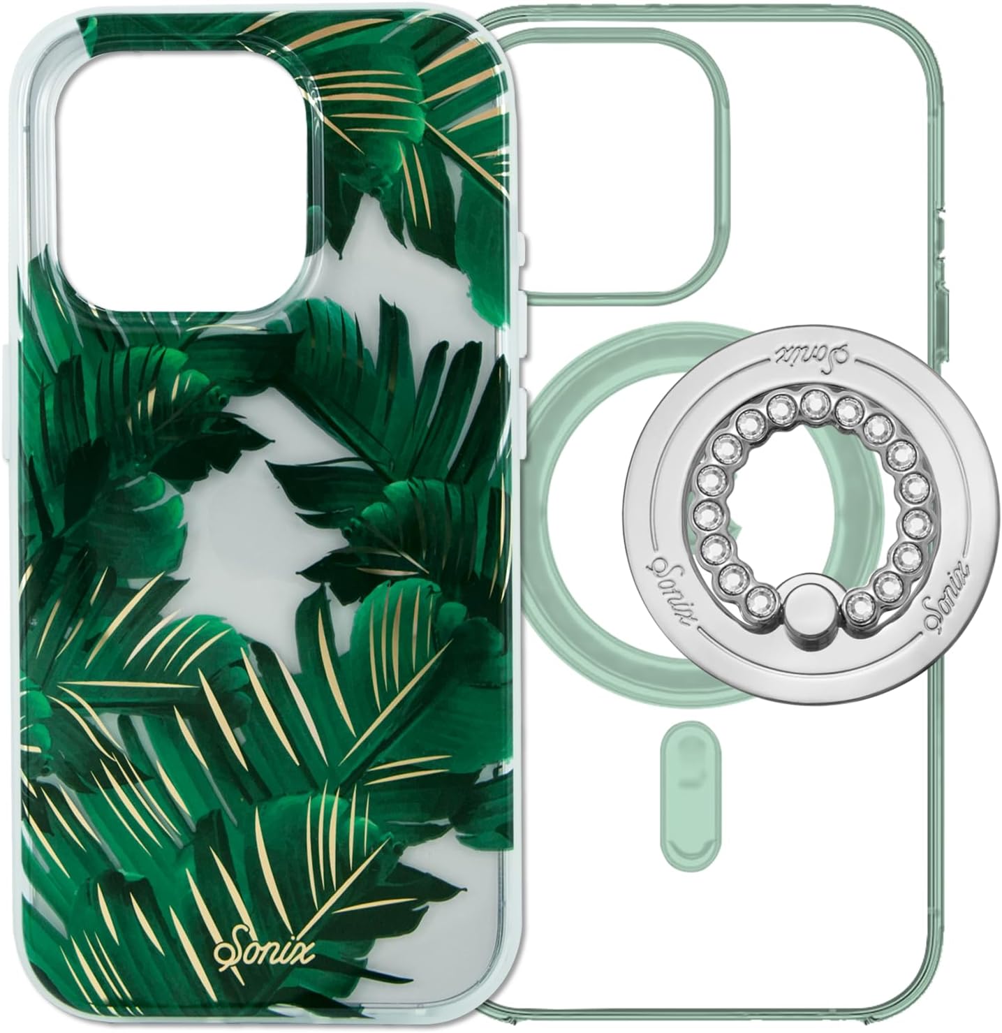 Sonix Case + Magnetic Ring (Silver) for MagSafe iPhone 15 Pro | Bahama Palm Leaves