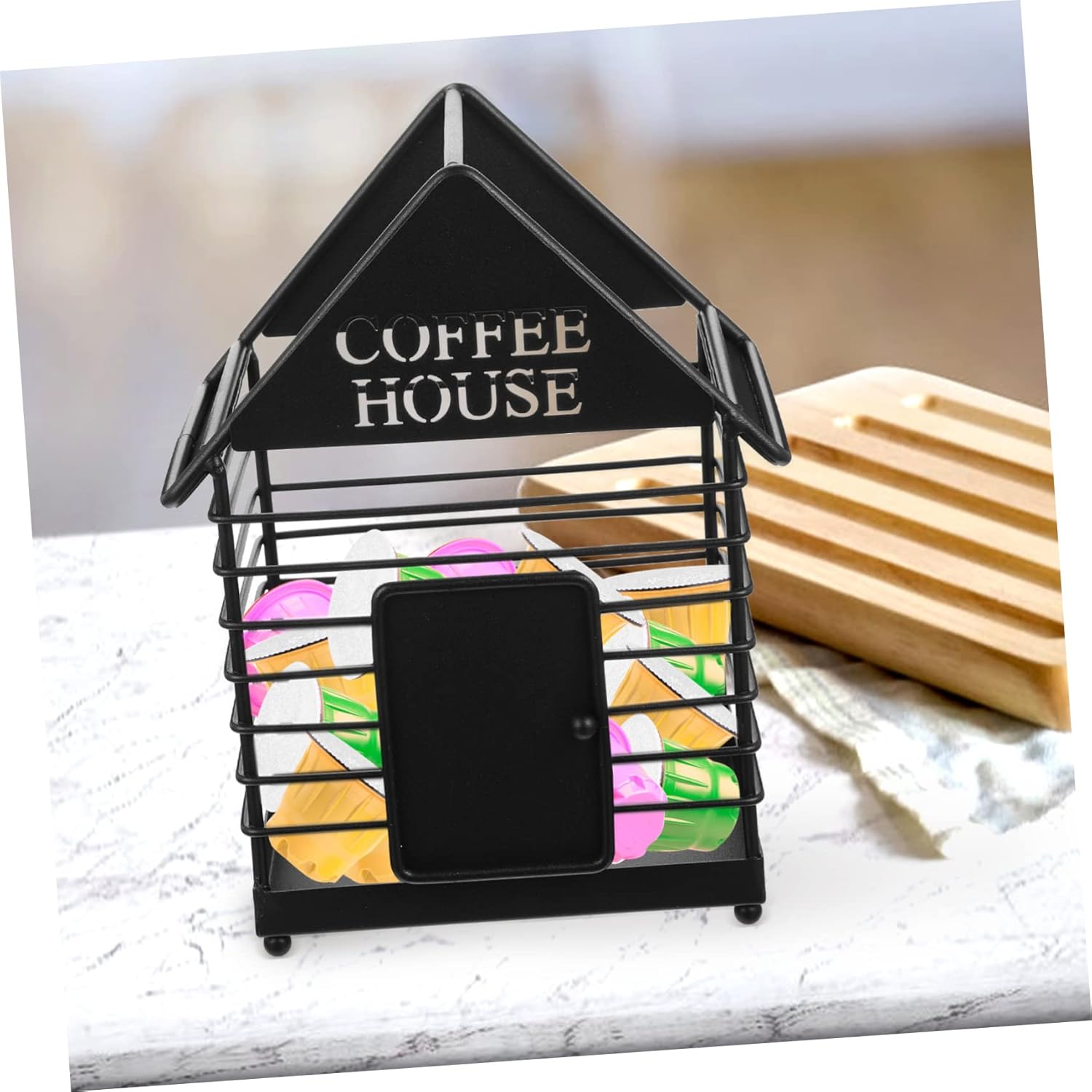 Creative Iron Art Storage Rack for Coffee Capsules and Eggs Sturdy House-shaped Organizer for Household Sundries Design for Countertop Use